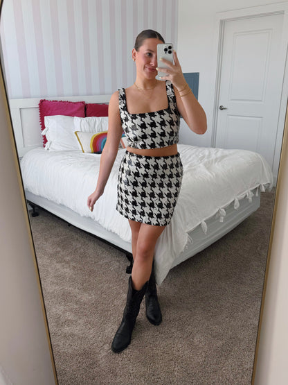 Double Trouble Sequin Houndstooth Top & Skirt Set