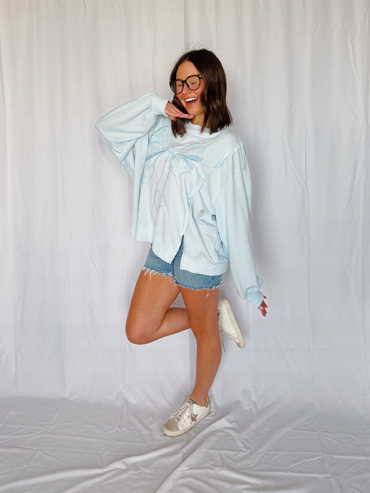 Dancing Through Life Lace Bow Sweatshirt