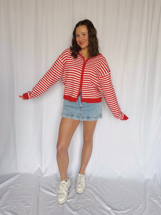 Sugar Rush Striped Zip Up Sweater