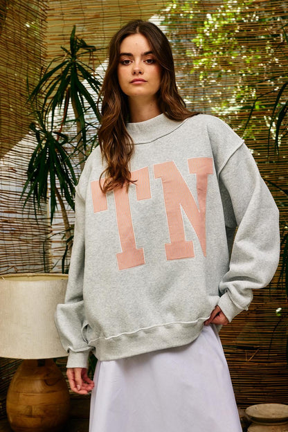 PREORDER: Pinstripe Embroidered Tennessee (TN) Mock Neck Sweatshirt (EARLY JULY)