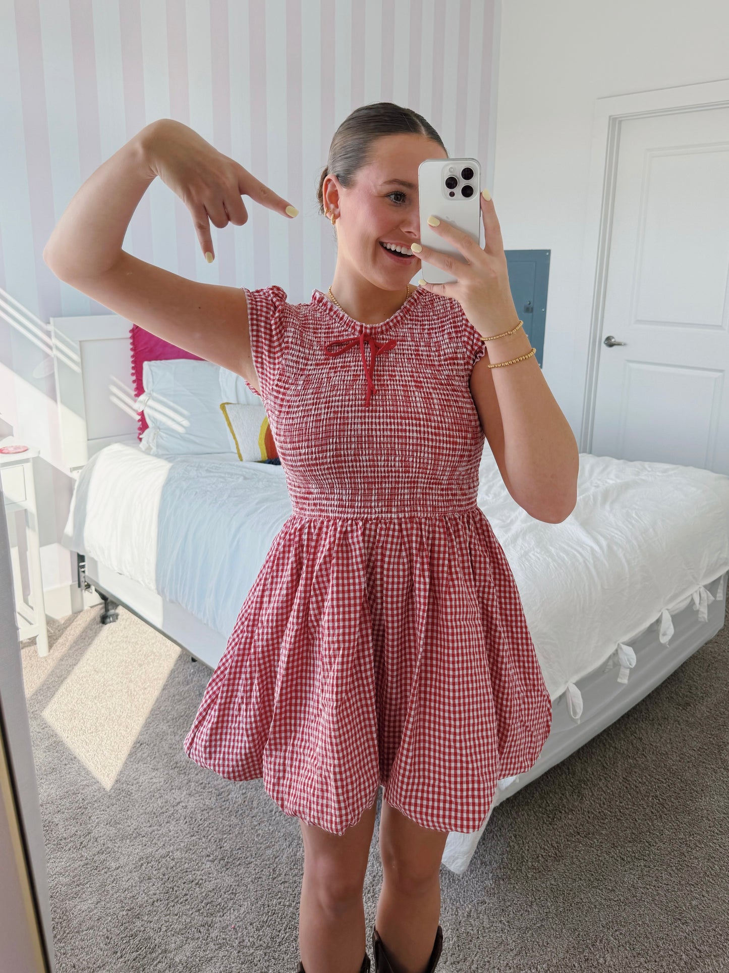 Dollhouse Smocked Gingham Bubble Dress