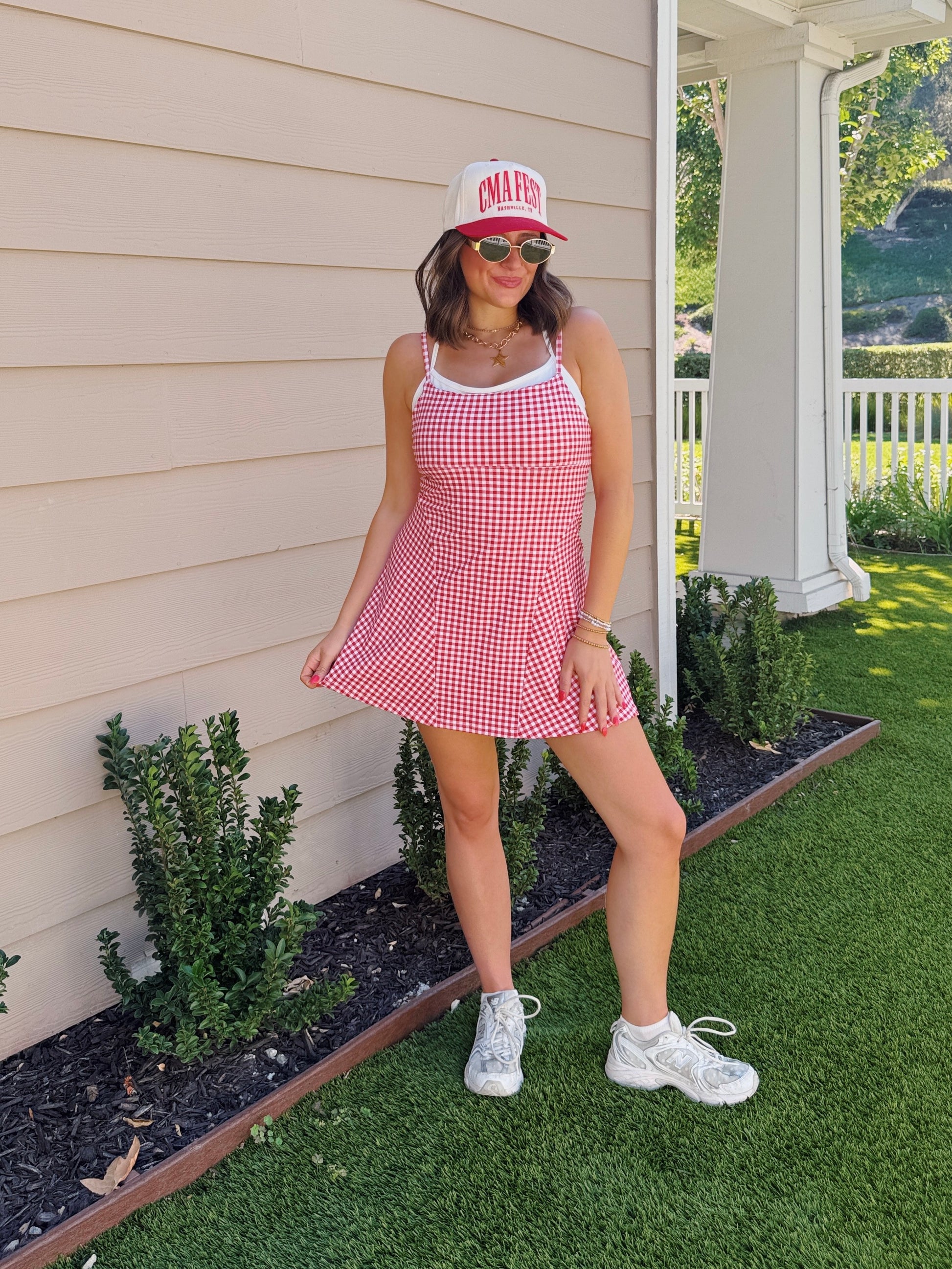 pink gingham athletic dress On The Move Layered Small Steel Grey Half Sleeves in bra for light Dknypromo Style:With Cape