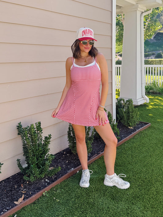 On The Move Gingham Layered Athletic Dress