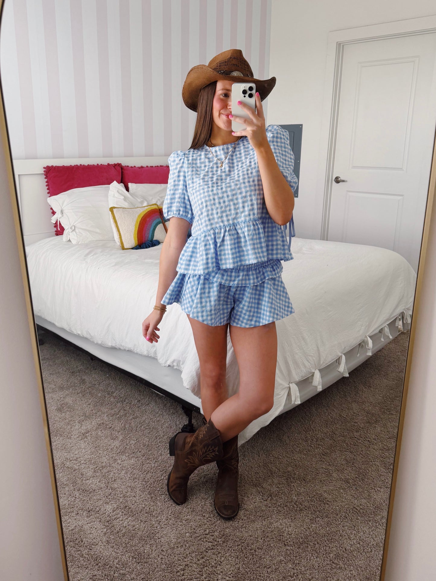 9 to 5 Gingham Top & Shorts Set