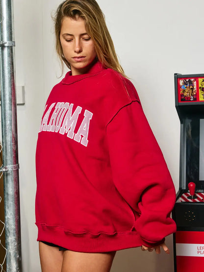 Pinstripe Embroidered Oklahoma Mock Neck Sweatshirt