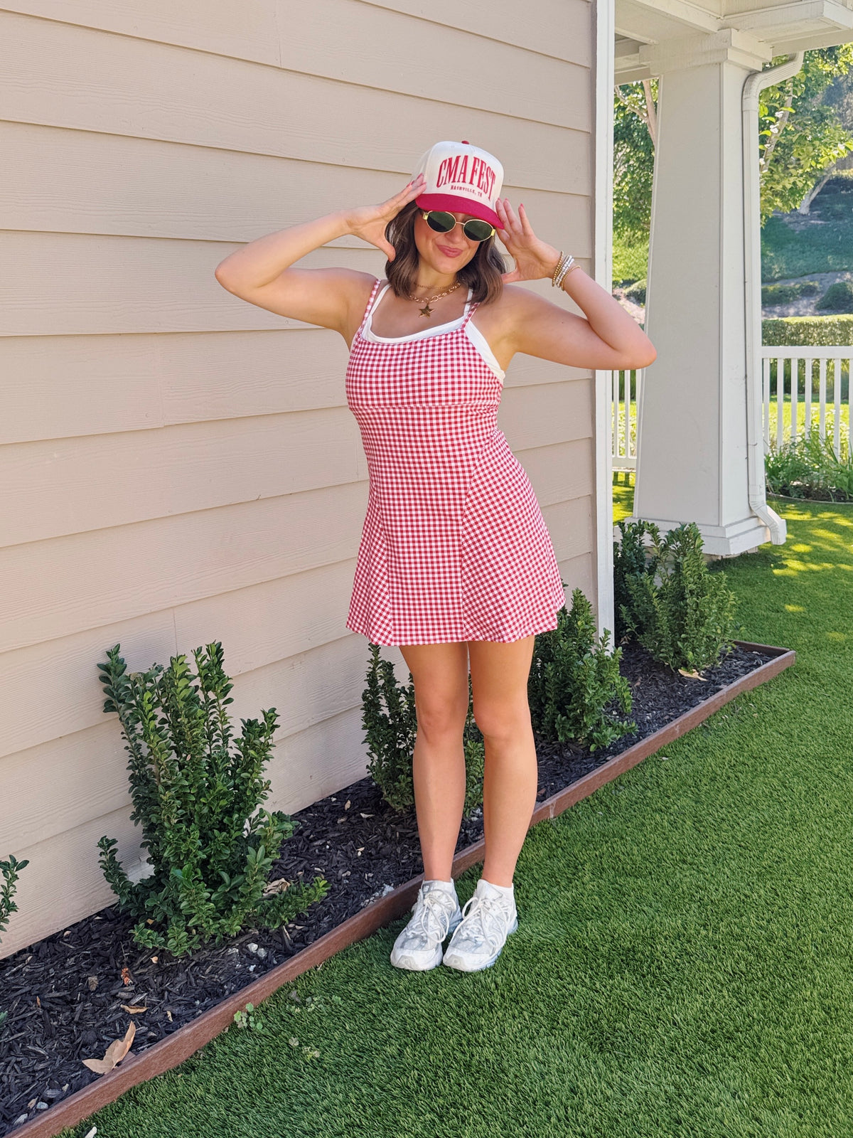 On The Move Gingham Layered Athletic Dress