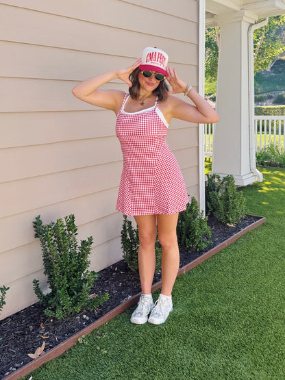 On The Move Gingham Layered Athletic Dress