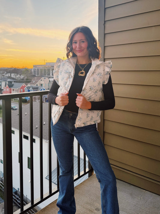 Sweet Pea Floral Puffer Vest