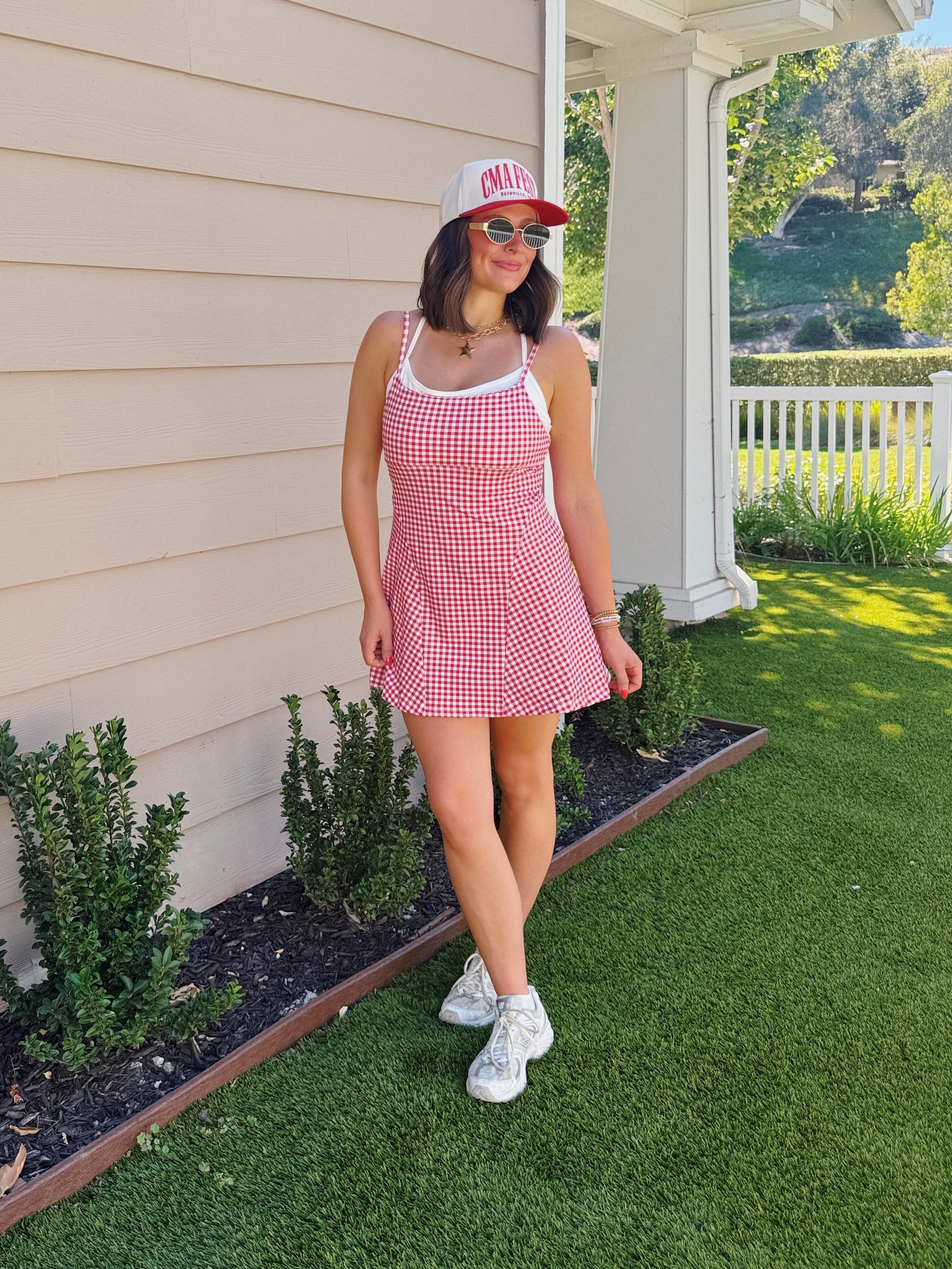 On The Move Gingham Layered Athletic Dress