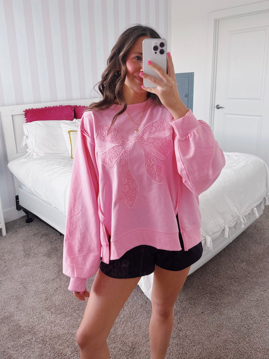 Dancing Through Life Lace Bow Sweatshirt