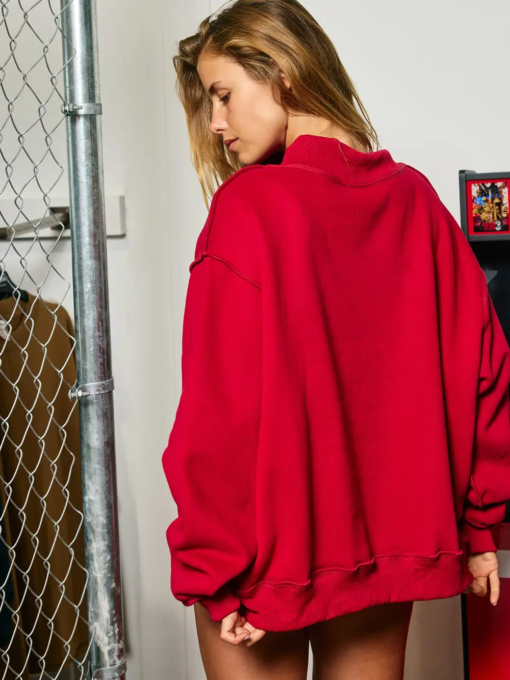 Pinstripe Embroidered Oklahoma Mock Neck Sweatshirt