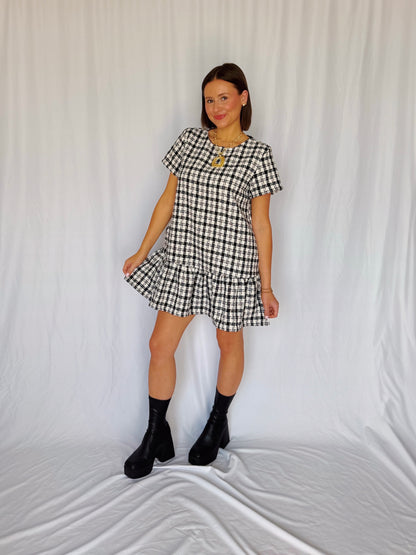 Across The Pond Plaid Tweed Dress