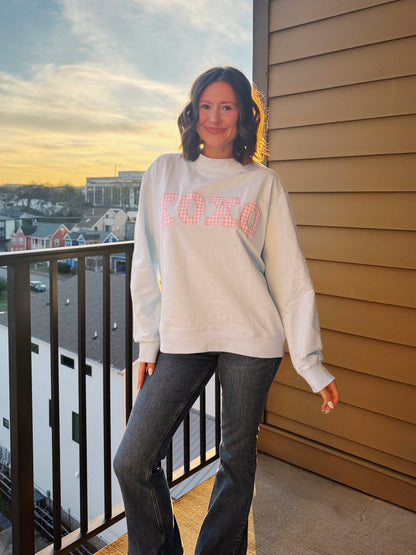 XOXO Gingham Mock Neck Sweatshirt