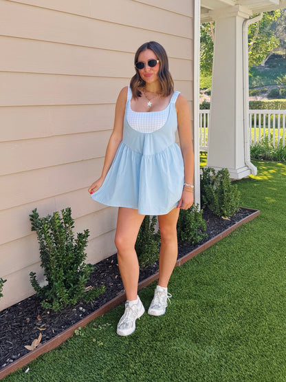 Sweet Escape Gingham Athletic Romper Dress