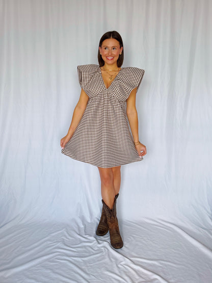 Love You a Latte Houndstooth Babydoll Dress