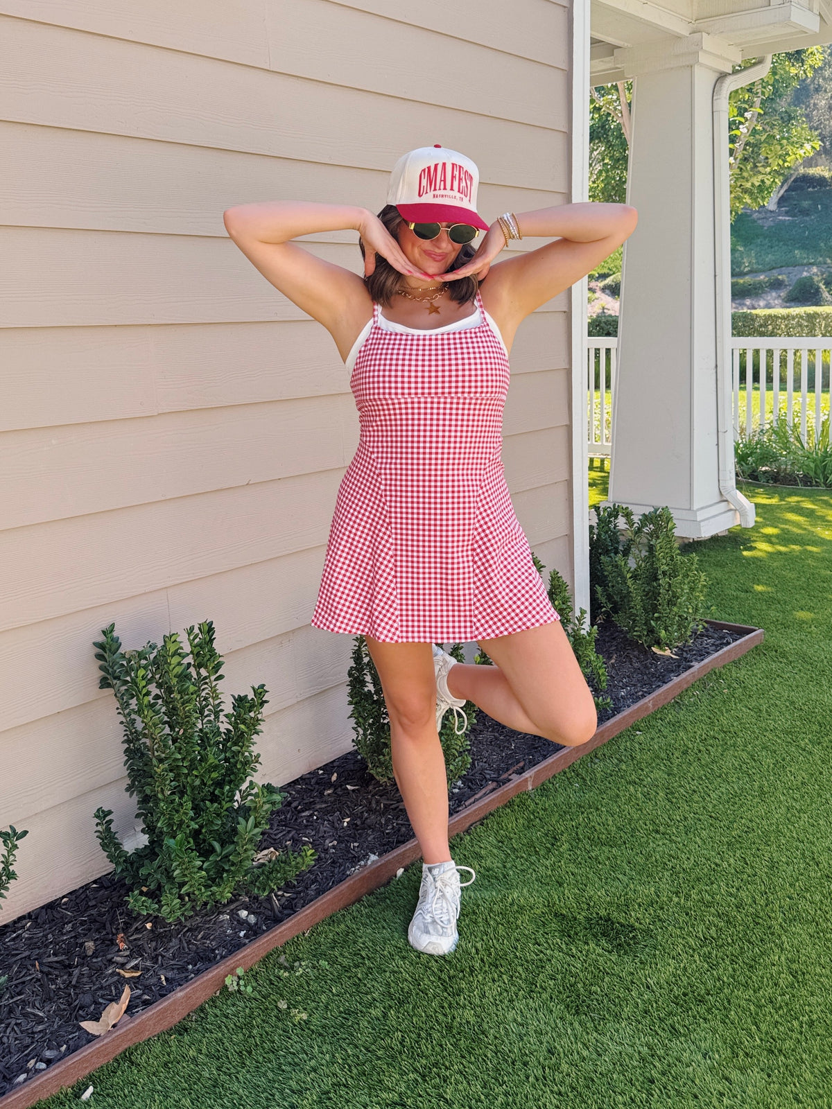 On The Move Gingham Layered Athletic Dress