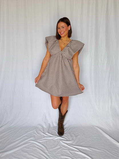 Love You a Latte Houndstooth Babydoll Dress