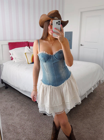 Split Decision Denim Corset Dress