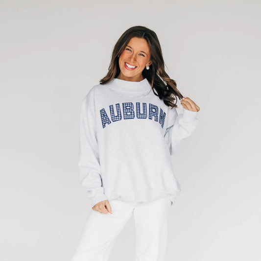 Gingham Embroidered Oklahoma Sooners Mock Neck Sweatshirt