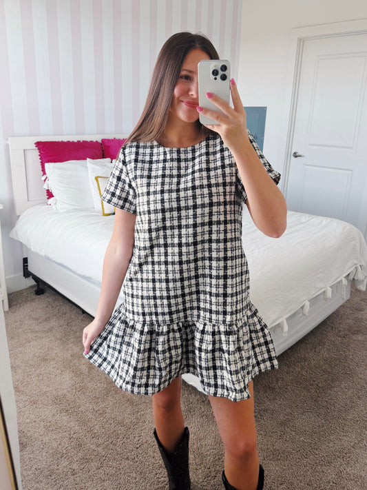 Across The Pond Plaid Tweed Dress