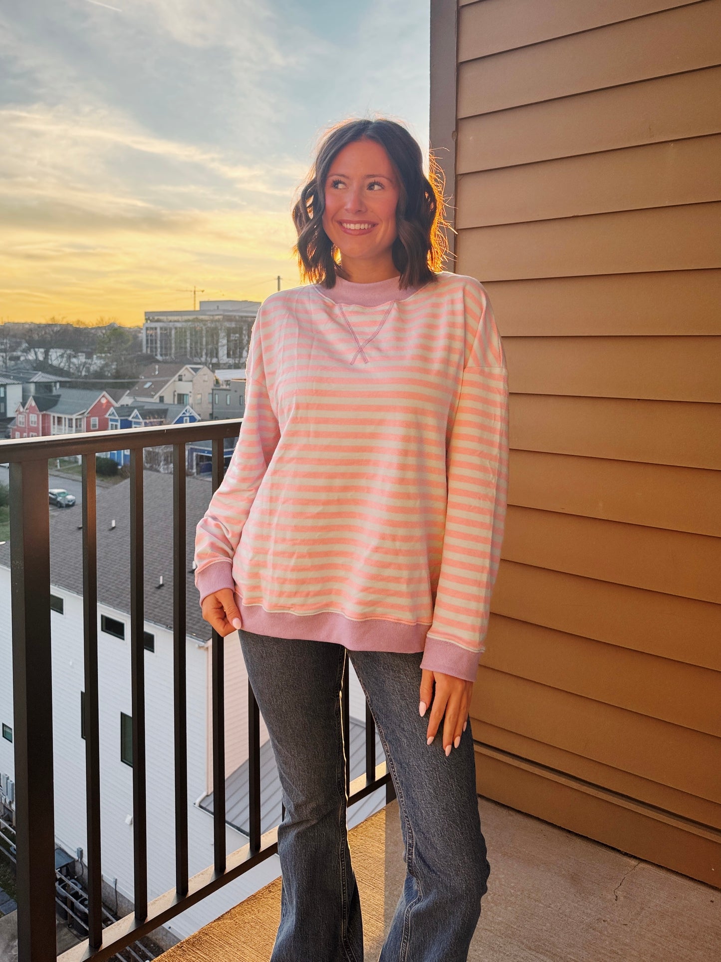 Cotton Candy Striped Mock Neck Sweatshirt