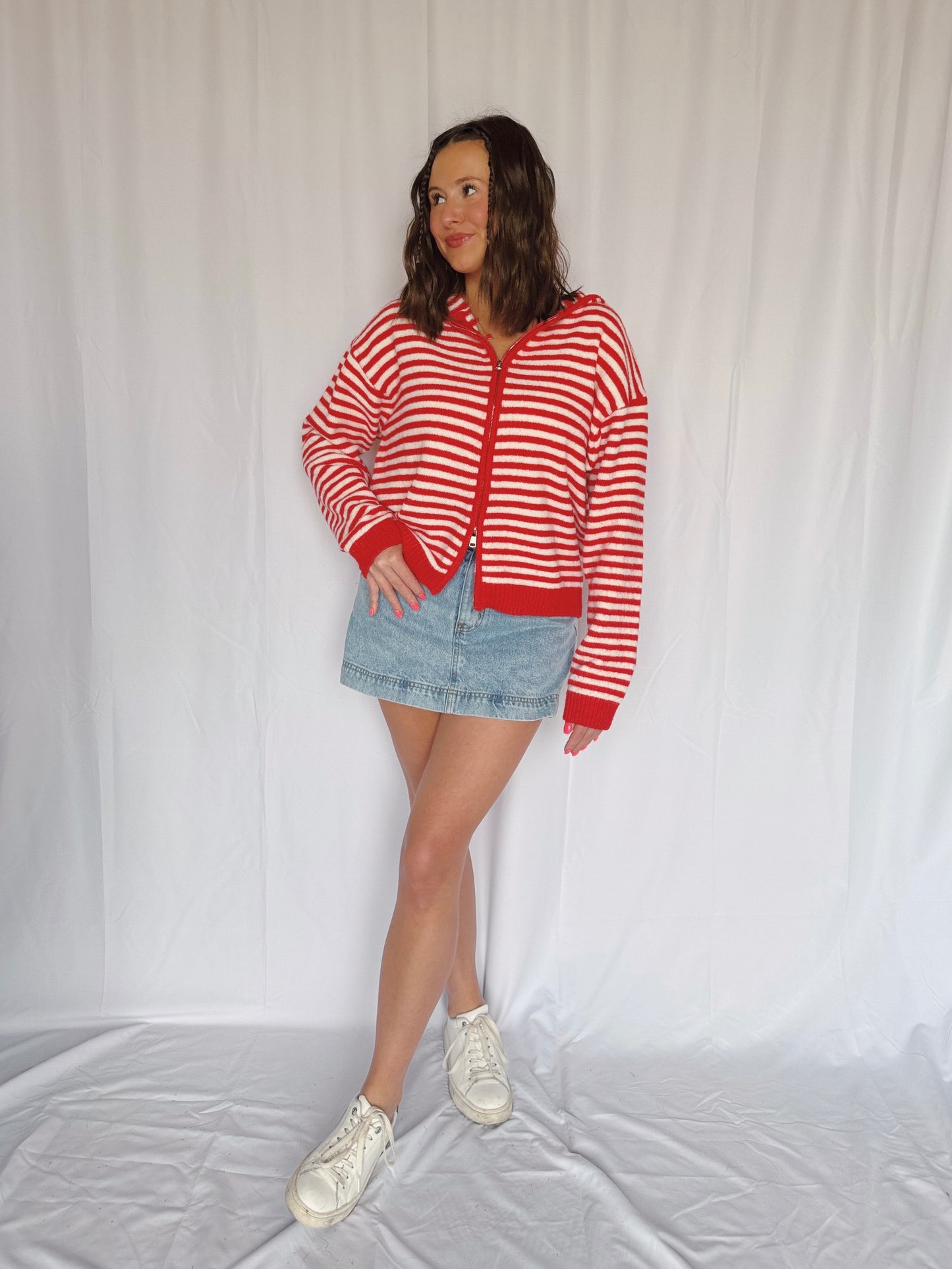 Sugar Rush Striped Zip Up Sweater