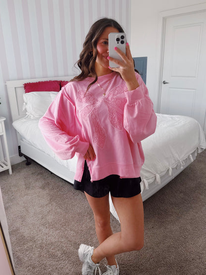 Dancing Through Life Lace Bow Sweatshirt