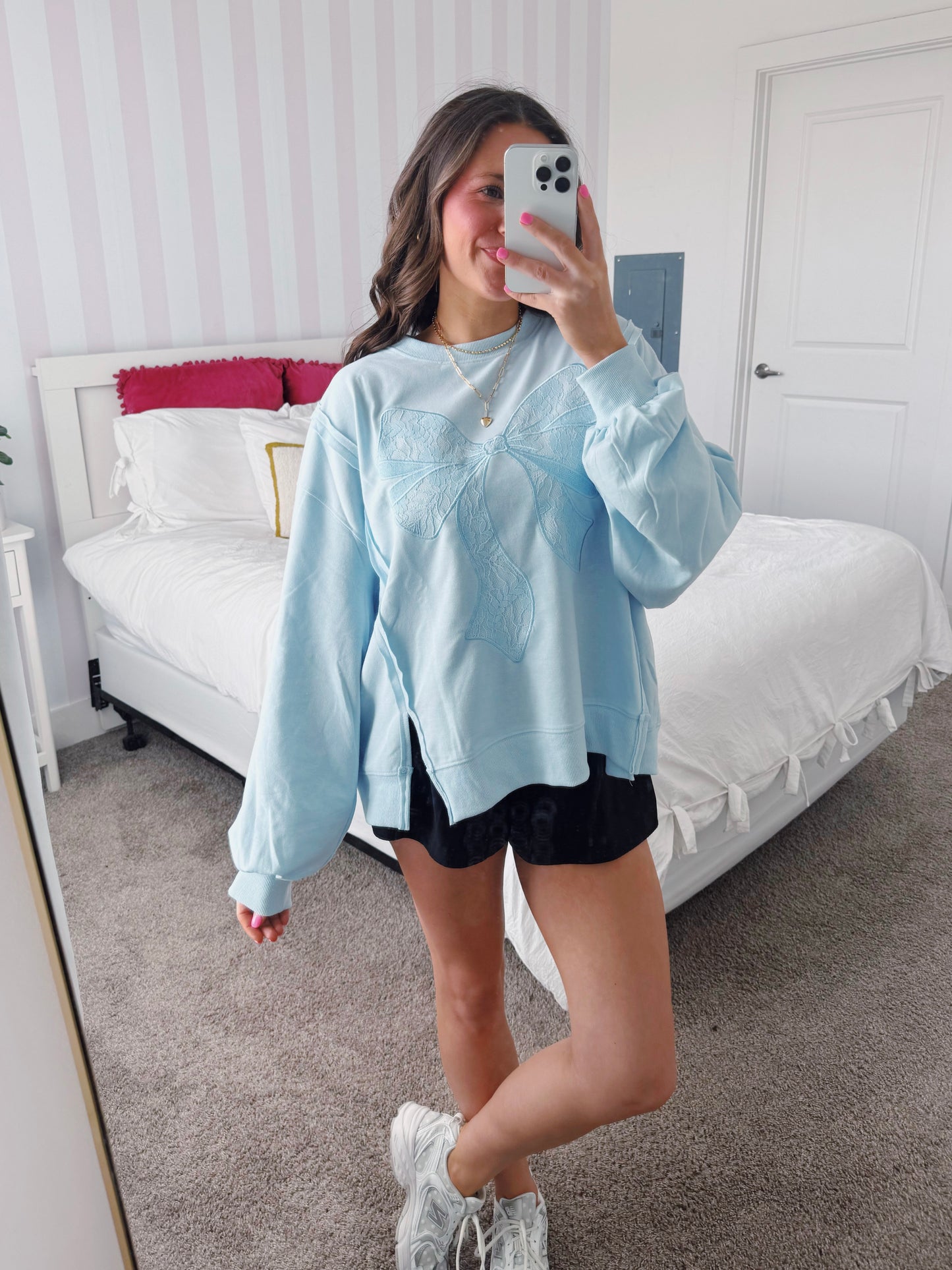 Dancing Through Life Lace Bow Sweatshirt