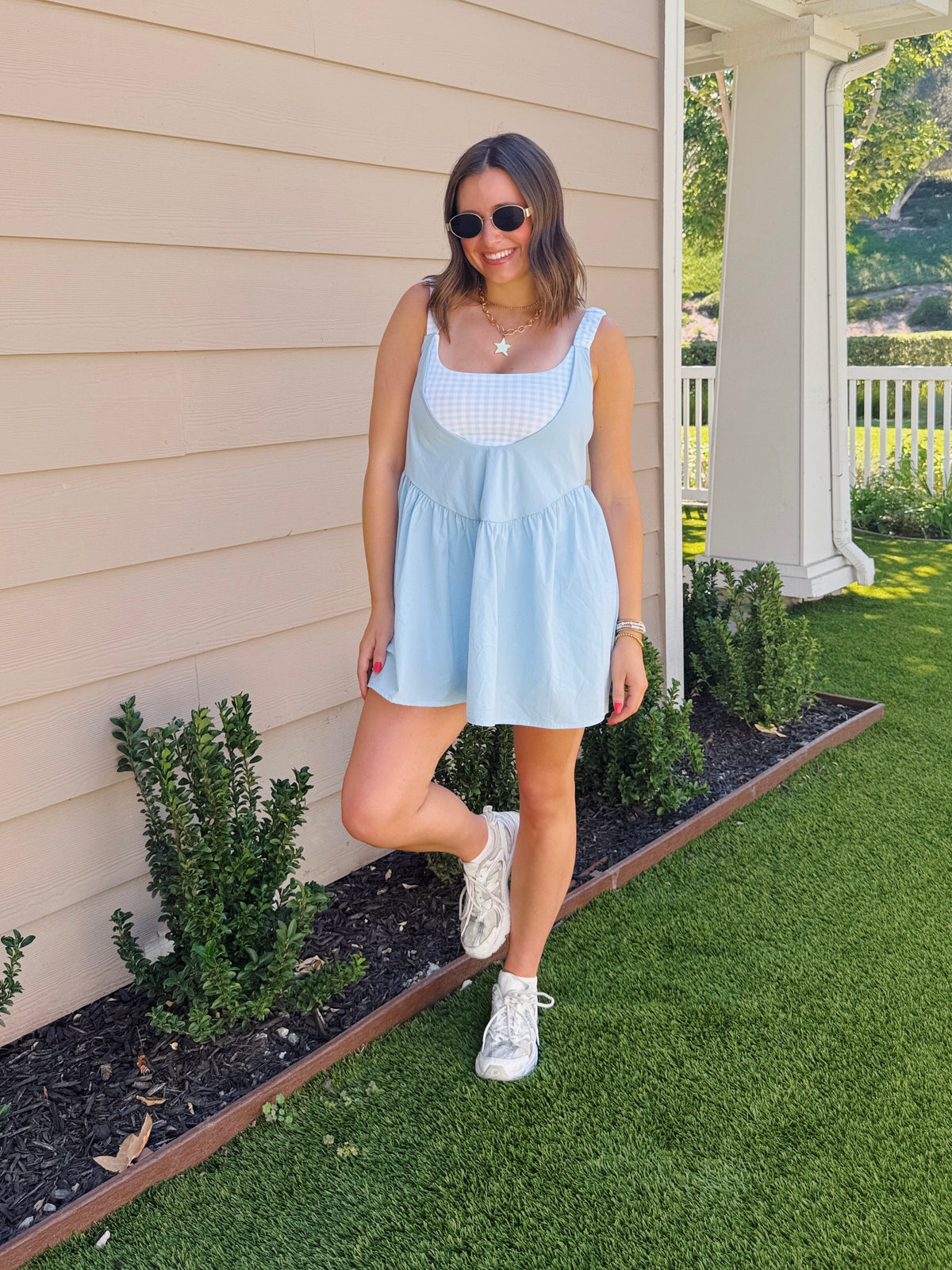 Sweet Escape Gingham Athletic Romper Dress