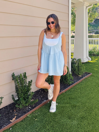 Sweet Escape Gingham Athletic Romper Dress
