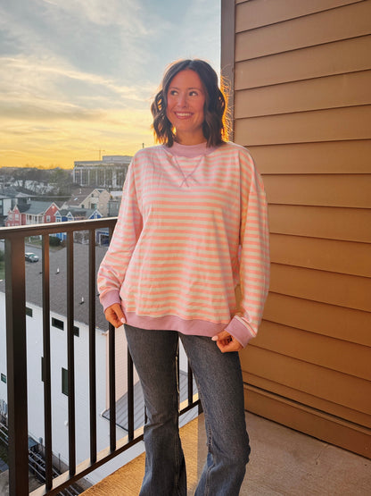 Cotton Candy Striped Mock Neck Sweatshirt