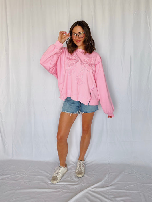 Dancing Through Life Lace Bow Sweatshirt