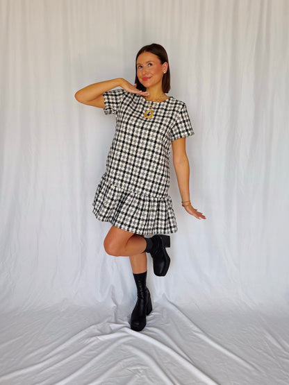 Across The Pond Plaid Tweed Dress