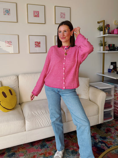 Coffee Run Pinstriped Button Down Cardigan