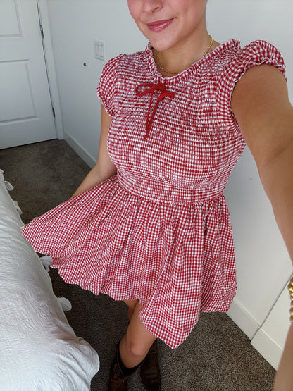 Dollhouse Smocked Gingham Bubble Dress