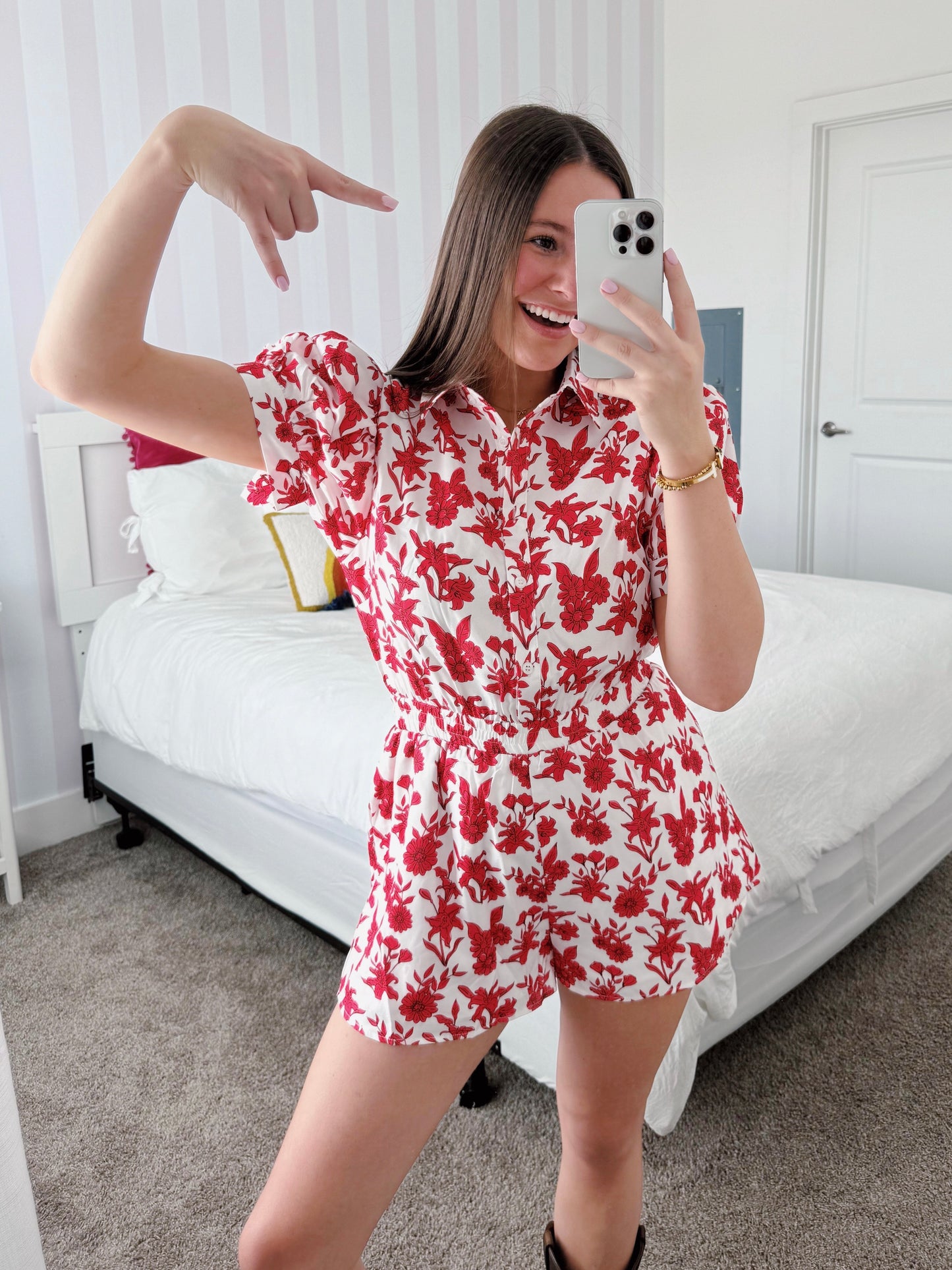 Flower Power Puff Sleeve Romper