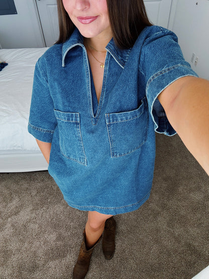 Country Roads Denim Shirt Dress