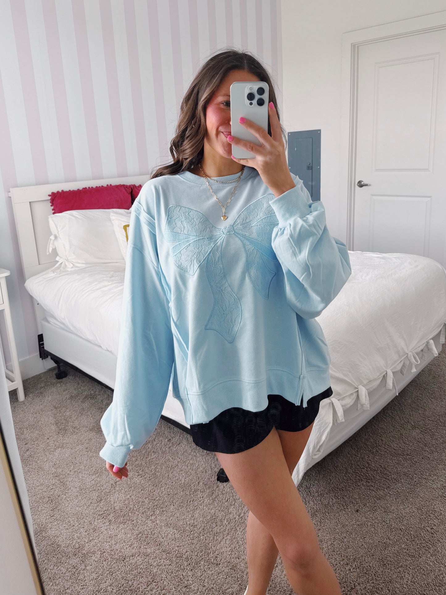 Dancing Through Life Lace Bow Sweatshirt