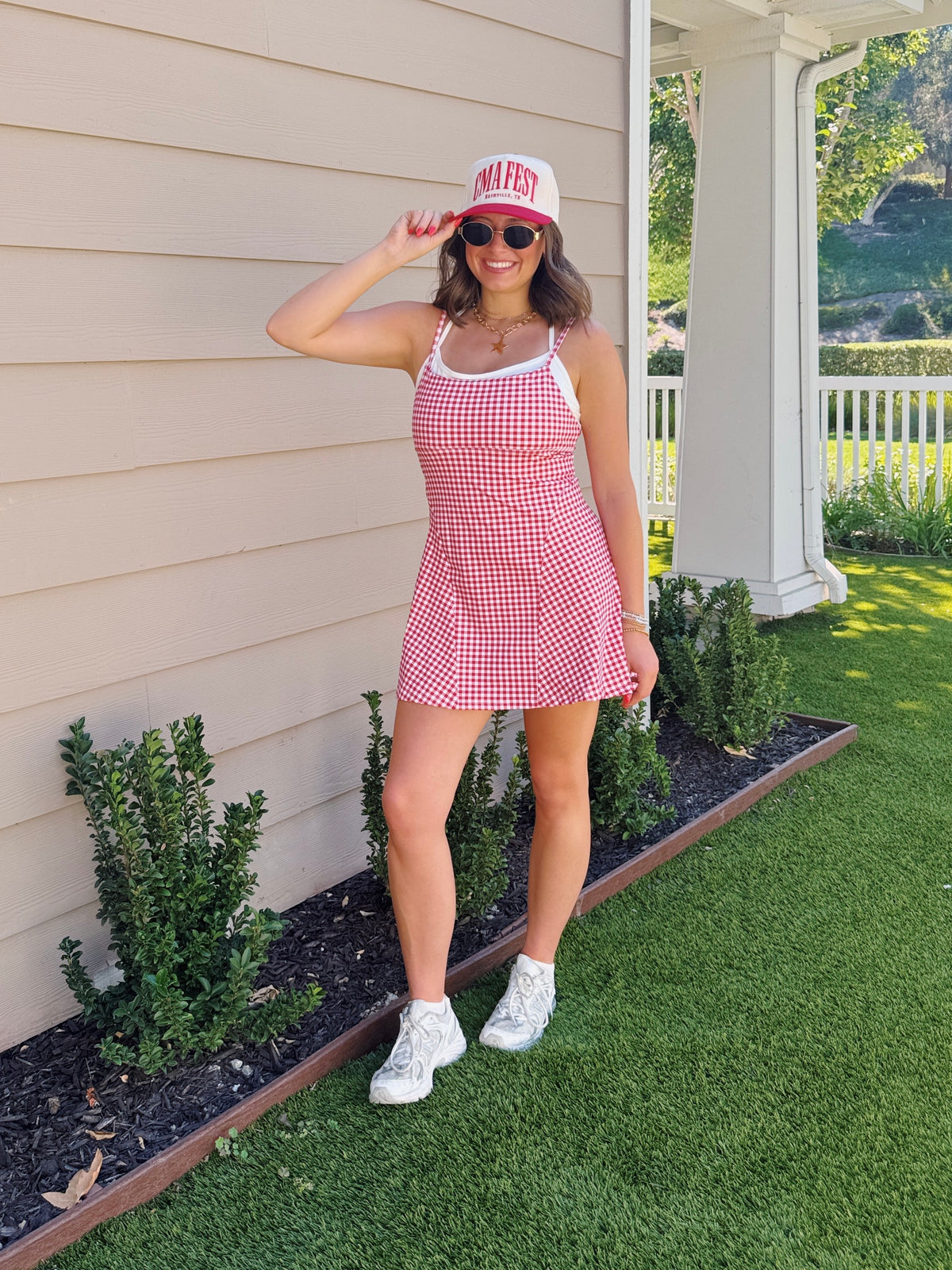 On The Move Gingham Layered Athletic Dress