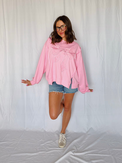 Dancing Through Life Lace Bow Sweatshirt