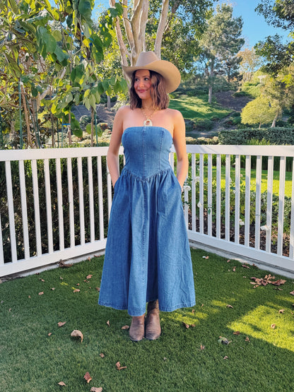 American Honey Denim Maxi Dress