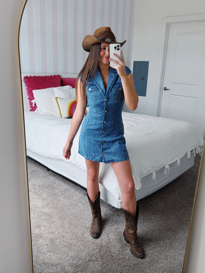 Oklahoma Smokeshow Denim Button Down Dress