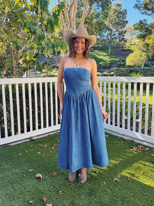 American Honey Denim Maxi Dress