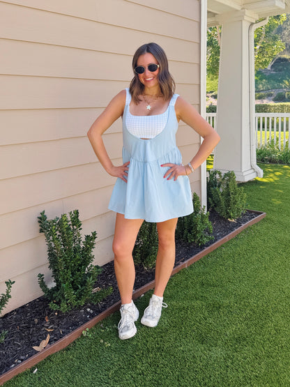 Sweet Escape Gingham Athletic Romper Dress