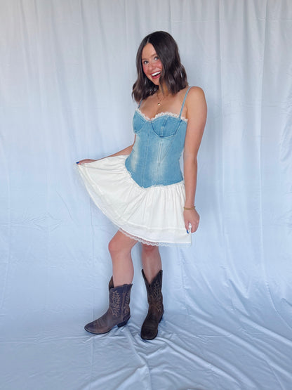 Split Decision Denim Corset Dress