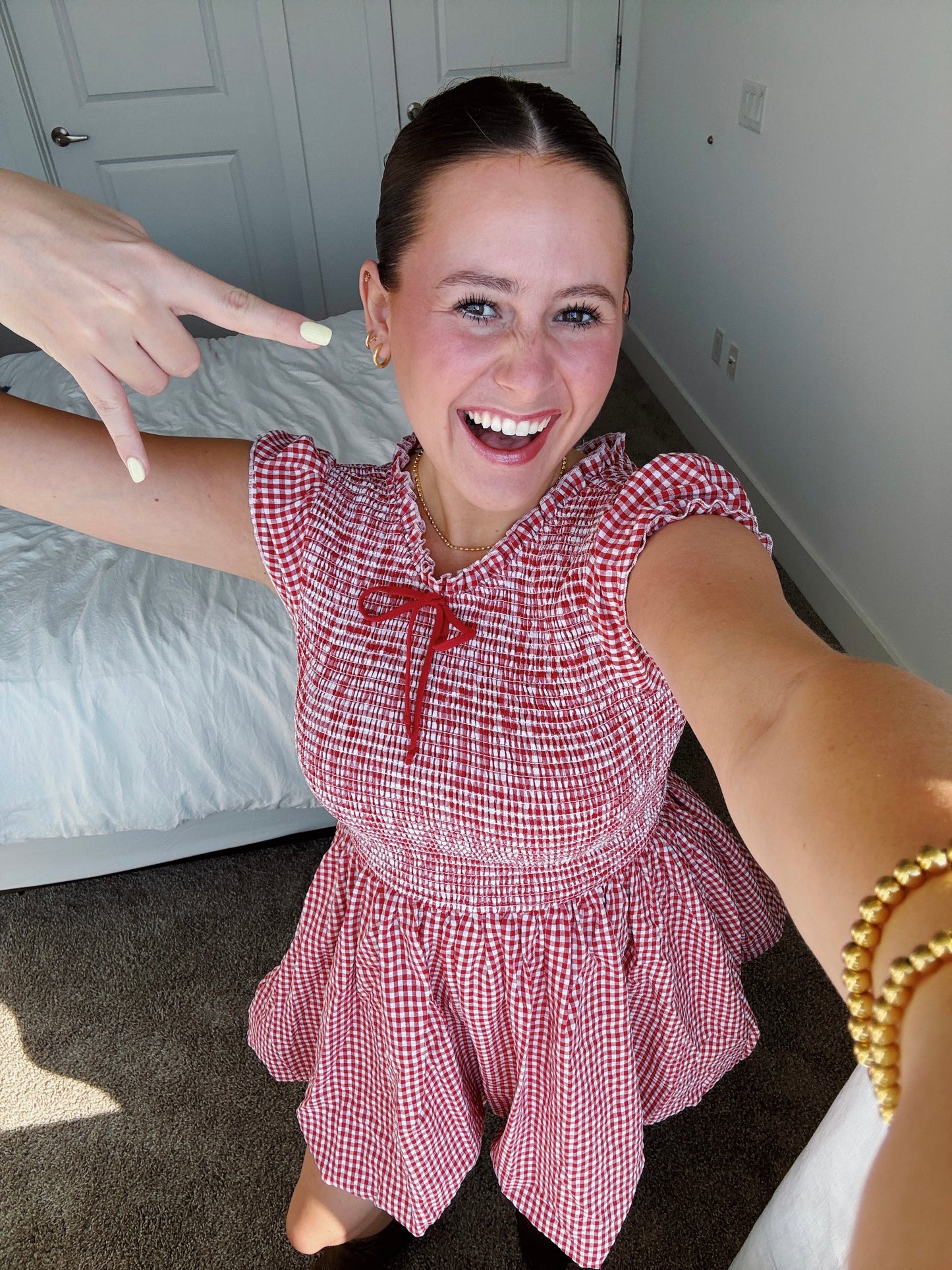 Dollhouse Smocked Gingham Bubble Dress