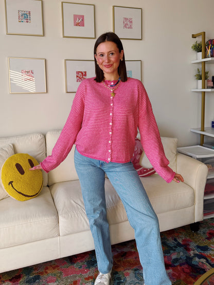 Coffee Run Pinstriped Button Down Cardigan