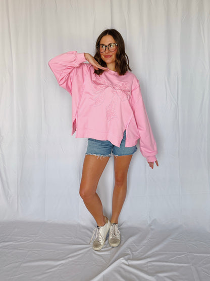Dancing Through Life Lace Bow Sweatshirt