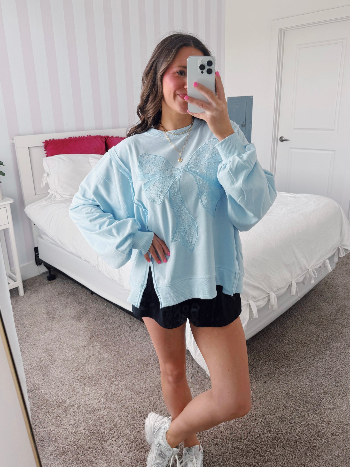 Dancing Through Life Lace Bow Sweatshirt