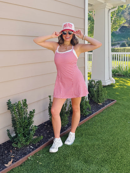 On The Move Gingham Layered Athletic Dress